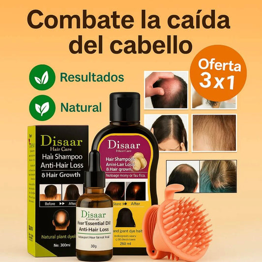 KIT COMPLETO DE ANTICAÍDA DE CABELLO (SERUM + SHAMPOO + CEPILLO MASAJEADOR)