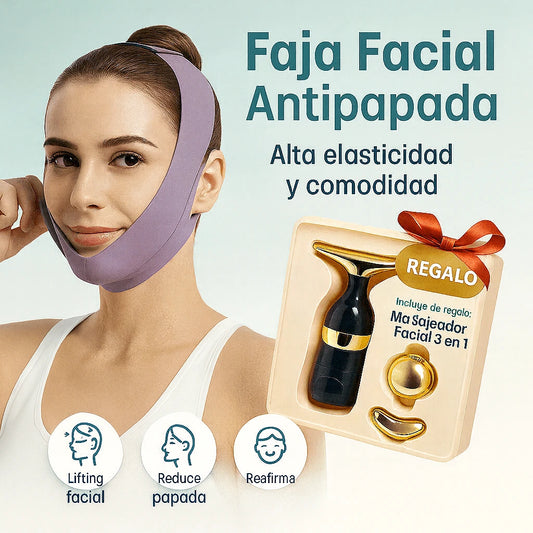 FAJA FACIAL PREMIUM REDUCTORA DE PAPADA + REGALO (MASAJEADOR 3 EN 1)