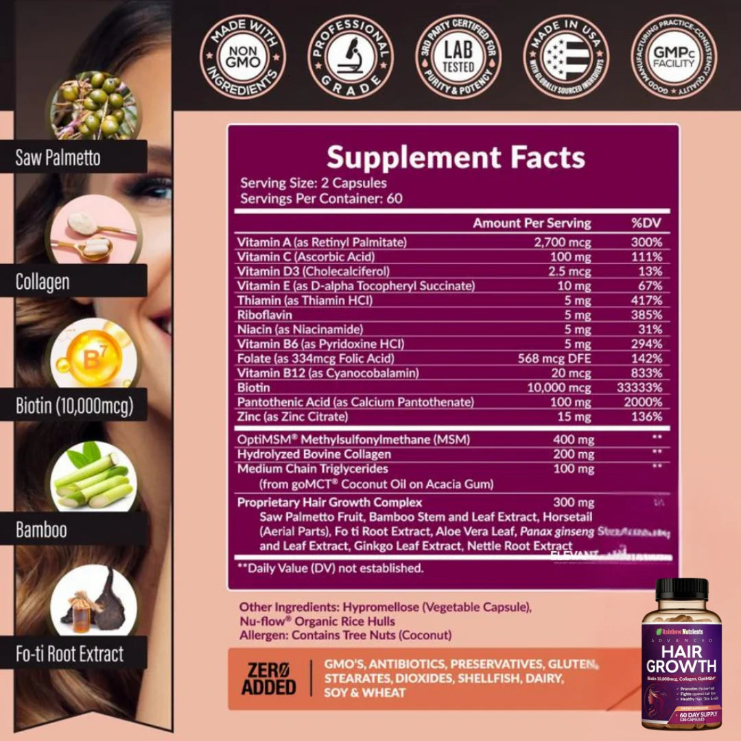 Rainutre™ Vitaminas Avanzadas 24 en 1 para el Crecimiento del Cabello