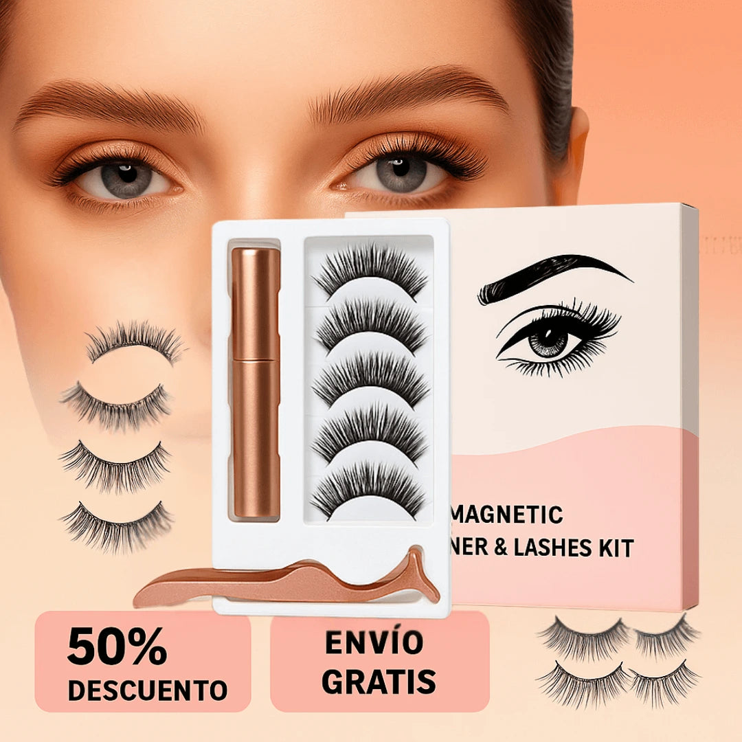 Kit de Pestañas Magnéticas Premium x5 + Delineador Magnético + Aplicador