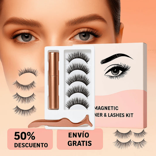 Kit de Pestañas Magnéticas Premium x5 + Delineador Magnético + Aplicador